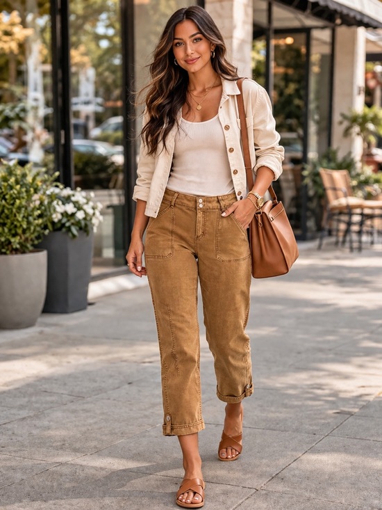 White House Black Market Pants - WHBM Pret A Pedi Straight Crop Utility Pants Brown Womens 10 Mid Rise